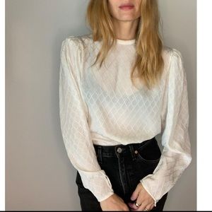 Vintage White Diamond Pattern Blouse